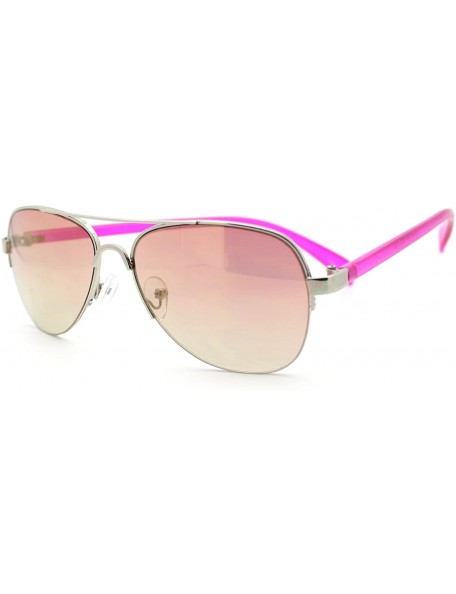 Round Women's Small Size Aviator Sunglasses Petite Half Rim Aviators - Fuchsia - CQ18843H65R $11.88