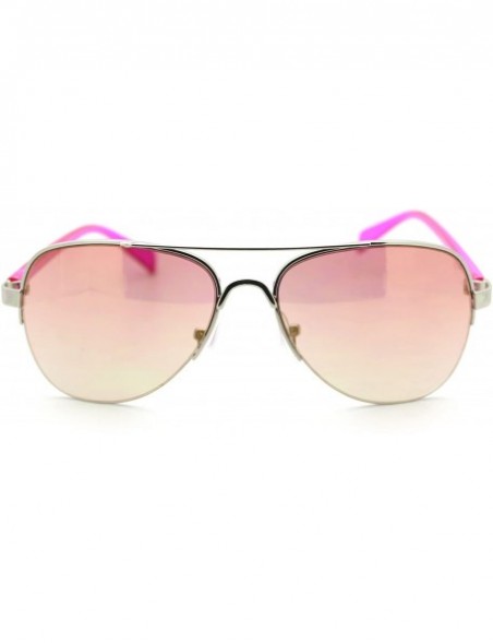 Round Women's Small Size Aviator Sunglasses Petite Half Rim Aviators - Fuchsia - CQ18843H65R $11.88