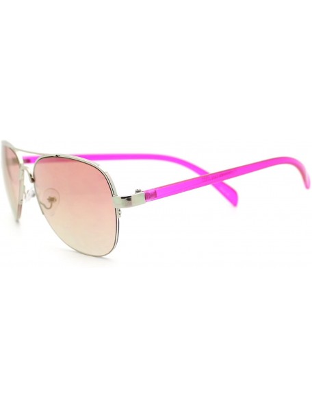 Round Women's Small Size Aviator Sunglasses Petite Half Rim Aviators - Fuchsia - CQ18843H65R $11.88