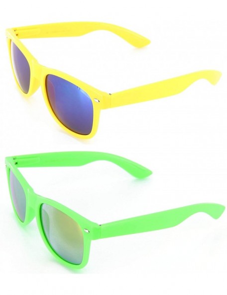 Wayfarer Neon Retro Sunglasses Color Mirror Lens for Men Women - Green/Yellow - CS18YTK3ELI $10.19