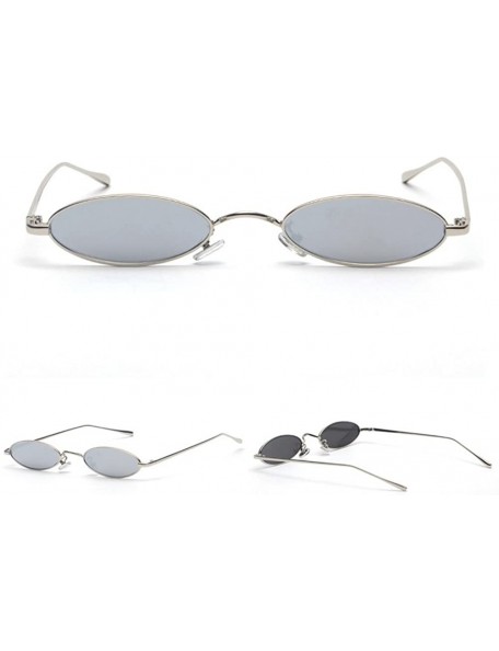 Round punk Small Oval Metal Frame Chic Clear Candy Color Lens Sunglasses - Silver-silver - CM189HG0599 $13.11