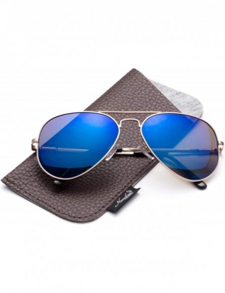 Aviator Polarized Aviator Sunglasses Mirrored Lens Classic Aviator Polarized Sunglasses Small - Blue Mirror - C618I63XW3O $9.32