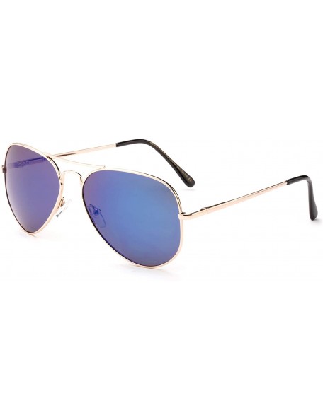 Aviator Polarized Aviator Sunglasses Mirrored Lens Classic Aviator Polarized Sunglasses Small - Blue Mirror - C618I63XW3O $9.32