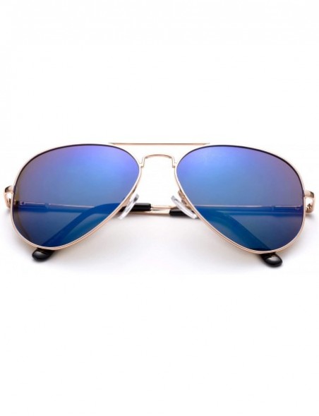 Aviator Polarized Aviator Sunglasses Mirrored Lens Classic Aviator Polarized Sunglasses Small - Blue Mirror - C618I63XW3O $9.32