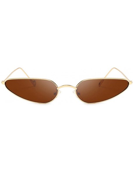 Rectangular Vintage Small Cat Eye Sunglasses Metal Frame Candy Colors Eyeglass - Gold Brown - CS18N92MDNO $9.39