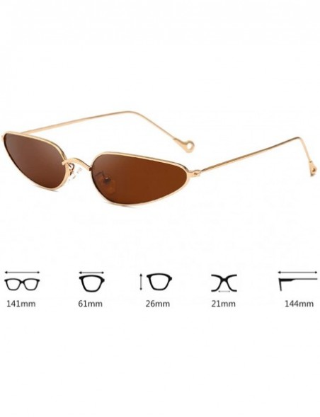 Rectangular Vintage Small Cat Eye Sunglasses Metal Frame Candy Colors Eyeglass - Gold Brown - CS18N92MDNO $9.39