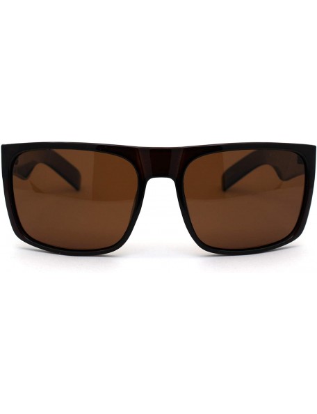 Rectangular No Glare Polarized Lens Flat Top Hipster Plastic Horn Rim Sunglasses All Brown - CQ195KHRXTR $11.32