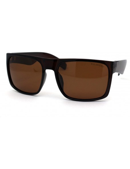 Rectangular No Glare Polarized Lens Flat Top Hipster Plastic Horn Rim Sunglasses All Brown - CQ195KHRXTR $11.32