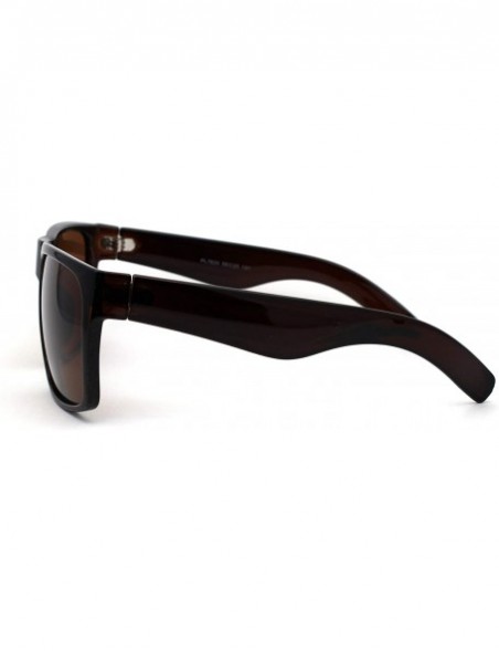 Rectangular No Glare Polarized Lens Flat Top Hipster Plastic Horn Rim Sunglasses All Brown - CQ195KHRXTR $11.32