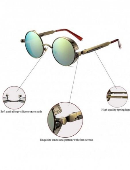 Wrap Vintage Round Steampunk Sunglasses for Women Men Retro Hippie Style Sun Glasses Circle Metal Frame - CK1993ZN2I3 $17.09