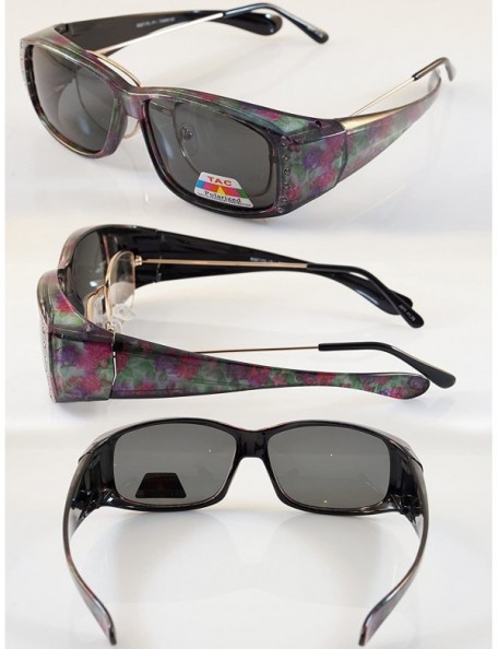 Rectangular Floral Pattern Bling Rectangular Polarized OTG Sunglasses P009 - Green Red Flower - C218UQ6UM66 $14.30