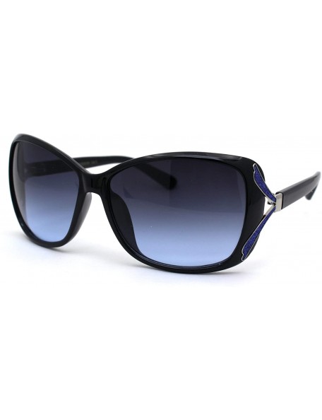 Butterfly Womens Glitter Jewel Ribbon Hinge Butterfly Sunglasses - Black Blue - CU196U6M7U6 $12.54