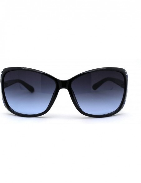 Butterfly Womens Glitter Jewel Ribbon Hinge Butterfly Sunglasses - Black Blue - CU196U6M7U6 $12.54