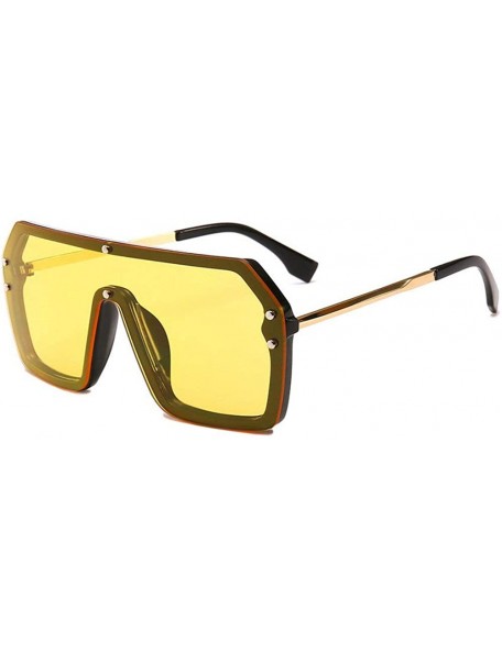 Square 2019 super large sunshade sunglasses unisex large size transparent frame windproof retro sunglasses - Yellow - C318QDI...