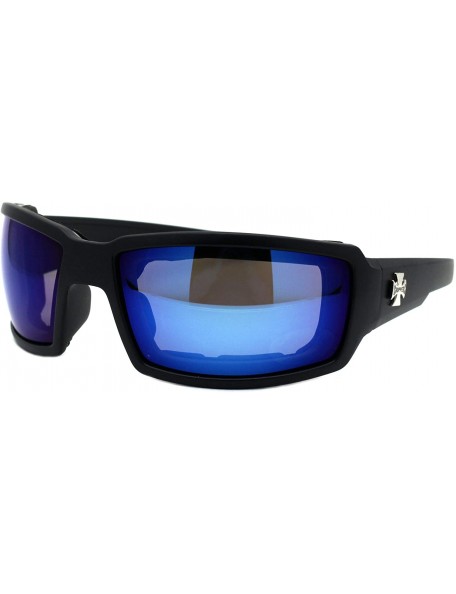 Goggle Foam Padded Goggle Sunglasses Shield Rectangle Wrap Around UV400 - Matte Black (Blue Mirror) - CG19623K382 $15.04