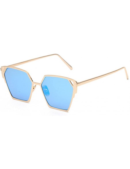 Oval Fashion Men Cat Eye Sunglasses Coating Mirror Lens UV400 Unisex Square Sunglasses - Gold/Biue - C212IOUXNJT $16.19