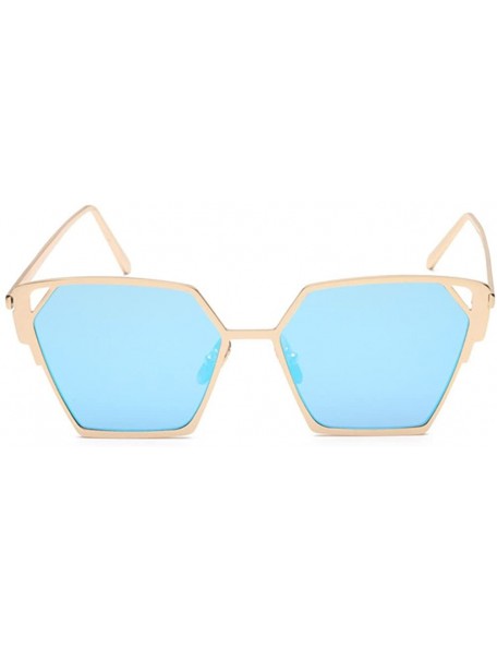 Oval Fashion Men Cat Eye Sunglasses Coating Mirror Lens UV400 Unisex Square Sunglasses - Gold/Biue - C212IOUXNJT $16.19
