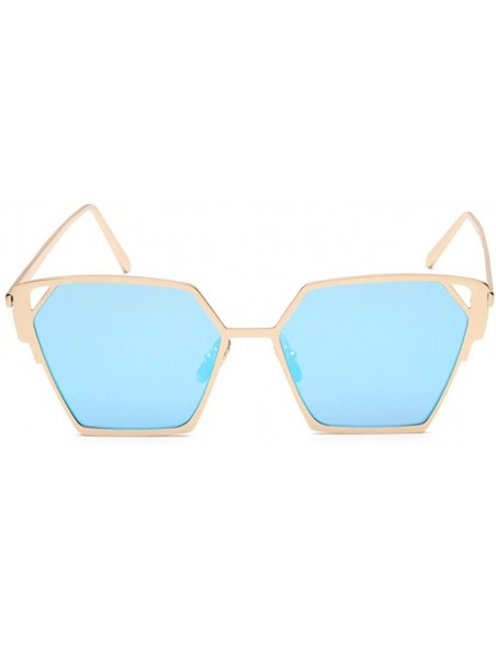 Oval Fashion Men Cat Eye Sunglasses Coating Mirror Lens UV400 Unisex Square Sunglasses - Gold/Biue - C212IOUXNJT $16.19