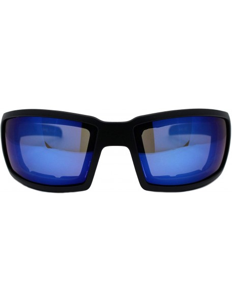 Goggle Foam Padded Goggle Sunglasses Shield Rectangle Wrap Around UV400 - Matte Black (Blue Mirror) - CG19623K382 $15.04