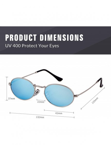 Oval Oval Sunglasses Vintage Retro Sunglasses Designer Glasses for Women Men - Silver Frame Blue Lens - CD18I8I6G3M $13.36
