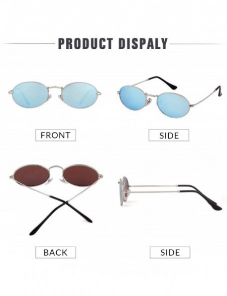 Oval Oval Sunglasses Vintage Retro Sunglasses Designer Glasses for Women Men - Silver Frame Blue Lens - CD18I8I6G3M $13.36