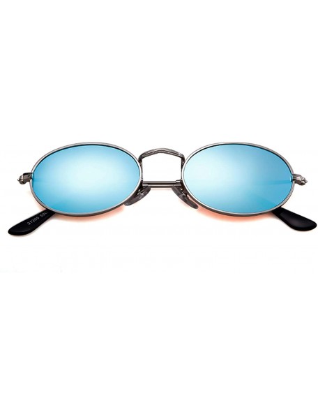 Oval Oval Sunglasses Vintage Retro Sunglasses Designer Glasses for Women Men - Silver Frame Blue Lens - CD18I8I6G3M $13.36