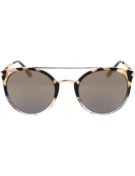 Round Women Futuristic Flat Top Browbar Mirrored Polarized Sunglasses - Lepoard - C71833WUINK $24.74
