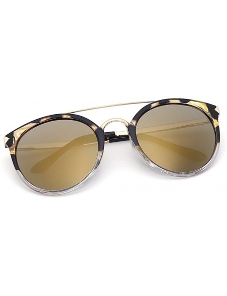 Round Women Futuristic Flat Top Browbar Mirrored Polarized Sunglasses - Lepoard - C71833WUINK $24.74