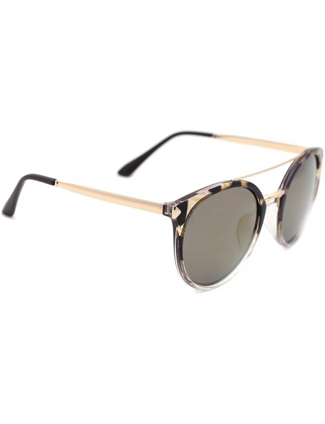 Round Women Futuristic Flat Top Browbar Mirrored Polarized Sunglasses - Lepoard - C71833WUINK $24.74