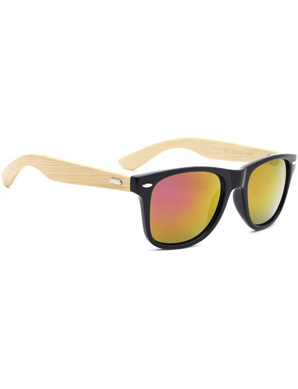 Square Fashion Square Bamboo Wood Mirrored Sunglasses for Men Women - Black Frames/Purple Lens - CV183M4WTGE $13.37