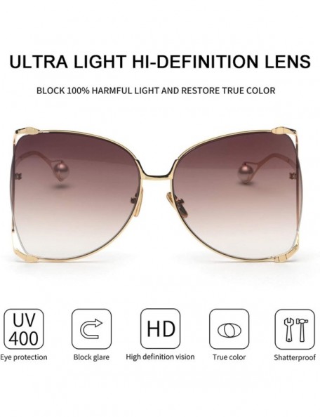 Oversized Oversized Semi Rimless Sunglasses For Women - A1 Gold Frame/Brown Gradient Lens - CY18CGCA3CT $18.83