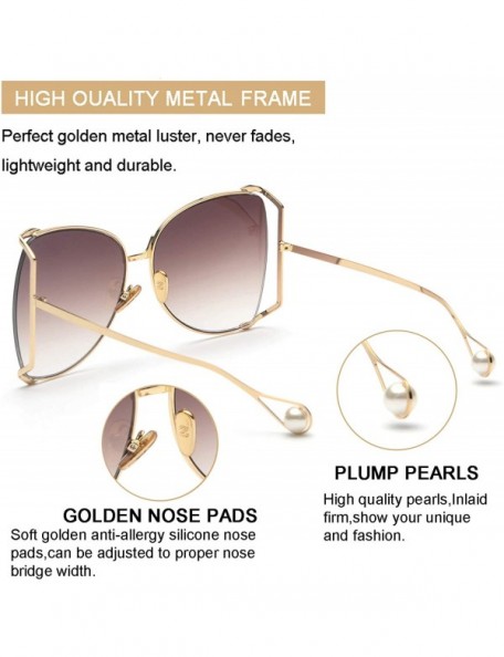 Oversized Oversized Semi Rimless Sunglasses For Women - A1 Gold Frame/Brown Gradient Lens - CY18CGCA3CT $18.83