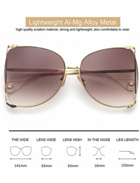 Oversized Oversized Semi Rimless Sunglasses For Women - A1 Gold Frame/Brown Gradient Lens - CY18CGCA3CT $18.83