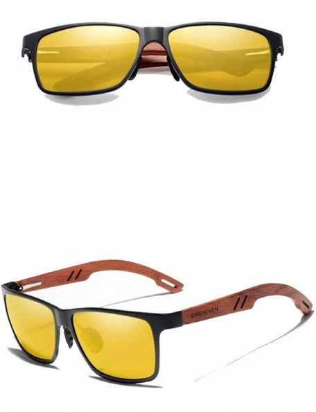 Rectangular Genuine adjustable sunglasses Square men polarized UV400 Al-Mg And Bubinga Wood - Night Vision - C418WM6ZUIM $20.23