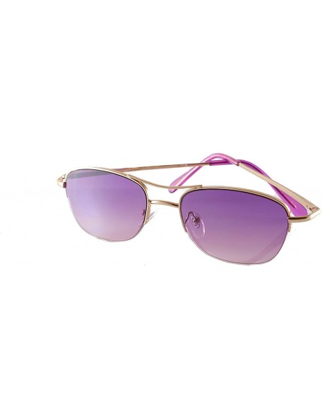 Round Retro Chic Trend Semi-Rim Petite Oval Spring Hinge Sunglasses A254 - Purple - C418O29S604 $11.26