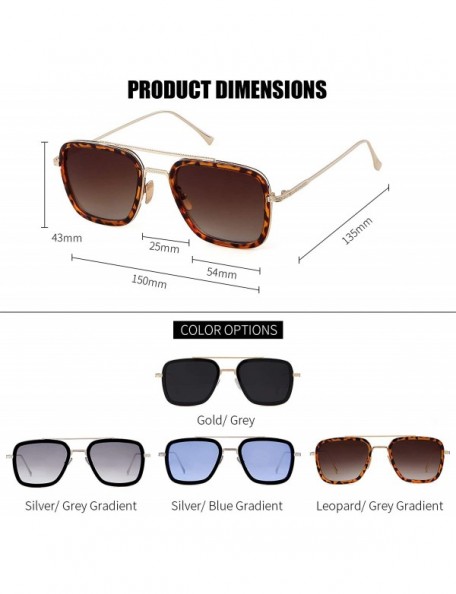 Square Aviator Square Sunglasses for Men Women Goggle Gradient Lens Hero Tony Stark - CR18X6O23TT $9.91