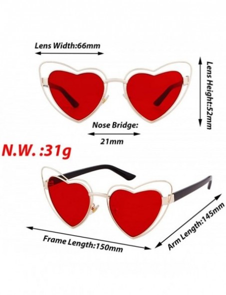 Cat Eye Heart Sunglasses Clout Goggles Vintage Women Cat Eye Retro Mod Style Oversized Sun Glasses - Gold/Red - CD192EGTCW8 $...