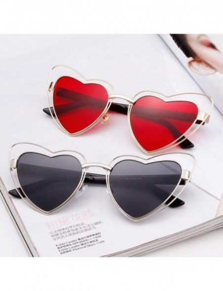 Cat Eye Heart Sunglasses Clout Goggles Vintage Women Cat Eye Retro Mod Style Oversized Sun Glasses - Gold/Red - CD192EGTCW8 $...