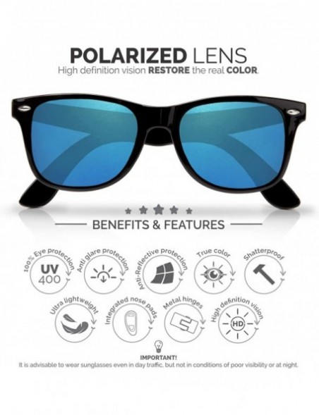 Rectangular Polarized Sunglasses for Men and Women - UV400 Protection Factor Lenses with Maintenance Set - Shiny Black - CH18...