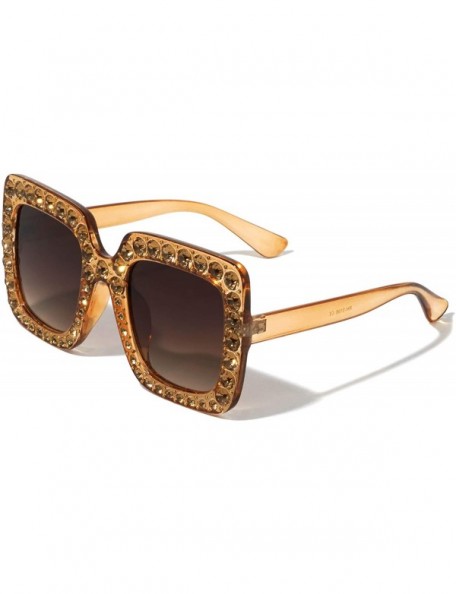 Square Square Oversized Rhinestone Lens Crystal Color Sunglasses - Brown - C7197M52KWL $17.27