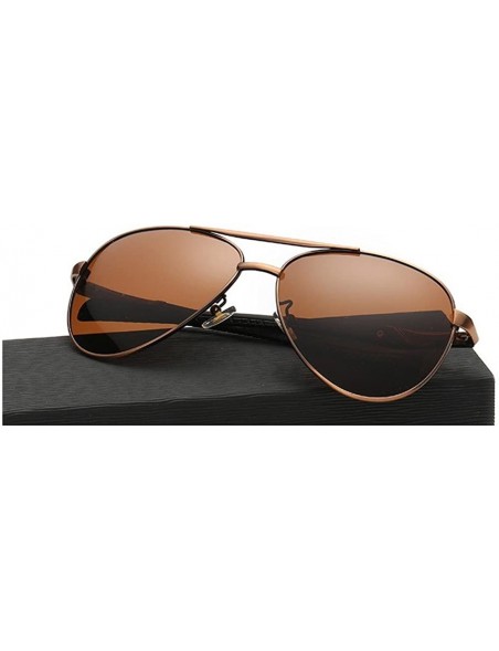 Aviator classic Aviator sunglasses polarizer driving mirror - Brown - C812JHBG3TB $24.79