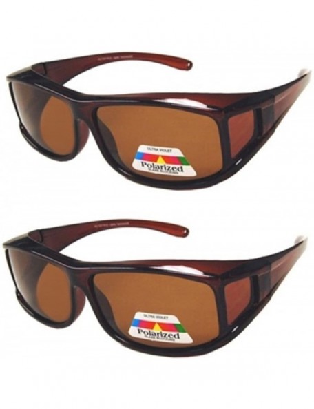 Rectangular 2 Pair Polarized Fit Over Wear Over Reading Glasses Lens Cover Sunglasses - Brown/Brown - C0189XANAZC $19.13