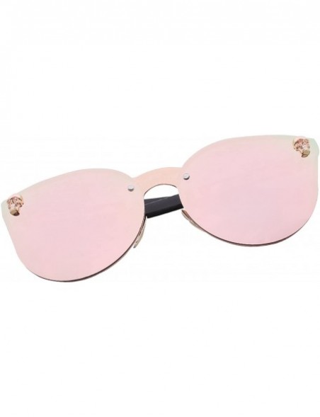 Cat Eye Sunglasses for Men Women - Classic Rimsless Eyewear with Case - 100% UV Protection - Rose - C918D6Y9MSH $15.22