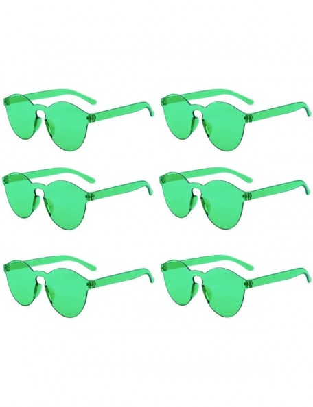 Round One Piece Rimless Sunglasses Transparent Candy Color Tinted Eyewear - Green 6pack - C4194ERM8SZ $29.63
