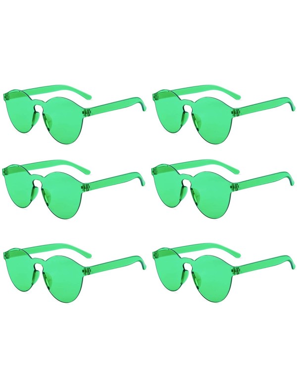 Round One Piece Rimless Sunglasses Transparent Candy Color Tinted Eyewear - Green 6pack - C4194ERM8SZ $11.85