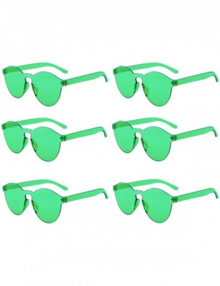 Round One Piece Rimless Sunglasses Transparent Candy Color Tinted Eyewear - Green 6pack - C4194ERM8SZ $11.85