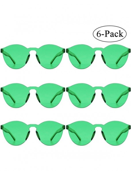 Round One Piece Rimless Sunglasses Transparent Candy Color Tinted Eyewear - Green 6pack - C4194ERM8SZ $11.85