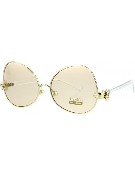 Butterfly Pearl Nose Pad Clown Hand Hinge Drop Temple Swan Sunglasses - Gold Light Brown - C9184YC95W3 $16.39