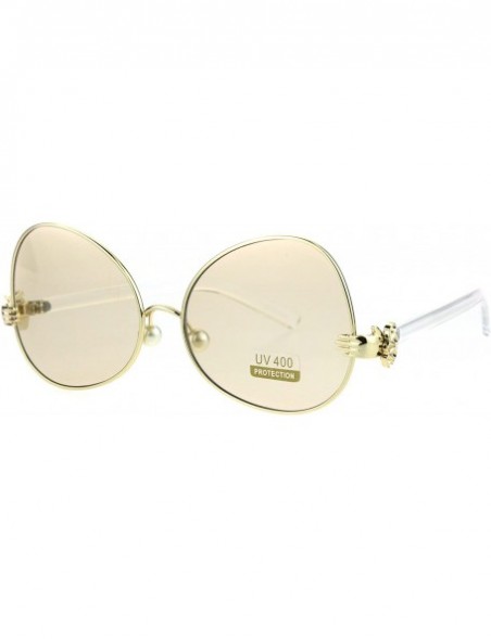 Butterfly Pearl Nose Pad Clown Hand Hinge Drop Temple Swan Sunglasses - Gold Light Brown - C9184YC95W3 $26.51