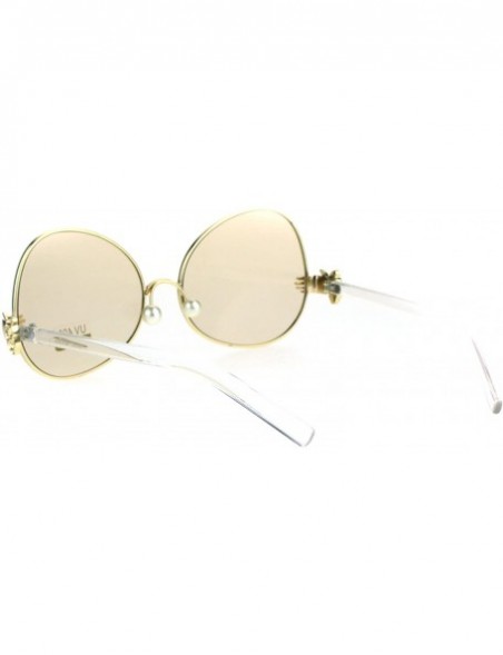 Butterfly Pearl Nose Pad Clown Hand Hinge Drop Temple Swan Sunglasses - Gold Light Brown - C9184YC95W3 $16.39